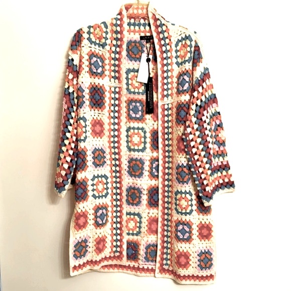 Charlie B Long Color Block Crochet Cardigan Colorful Long Sleeves Size XS/S NEW - Picture 3 of 15